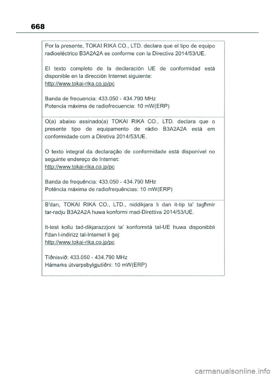 TOYOTA COROLLA HATCHBACK 2022 Instrukcja obsługi (in Polish) 668
65 Corolla TMUK OM12Q83E 1/11/22 1:25 PM Page 668 TOYOTA COROLLA HATCHBACK 2022 Instrukcja obsługi (in Polish) 668
65 Corolla TMUK OM12Q83E 1/11/22 1:25 PM Page 668