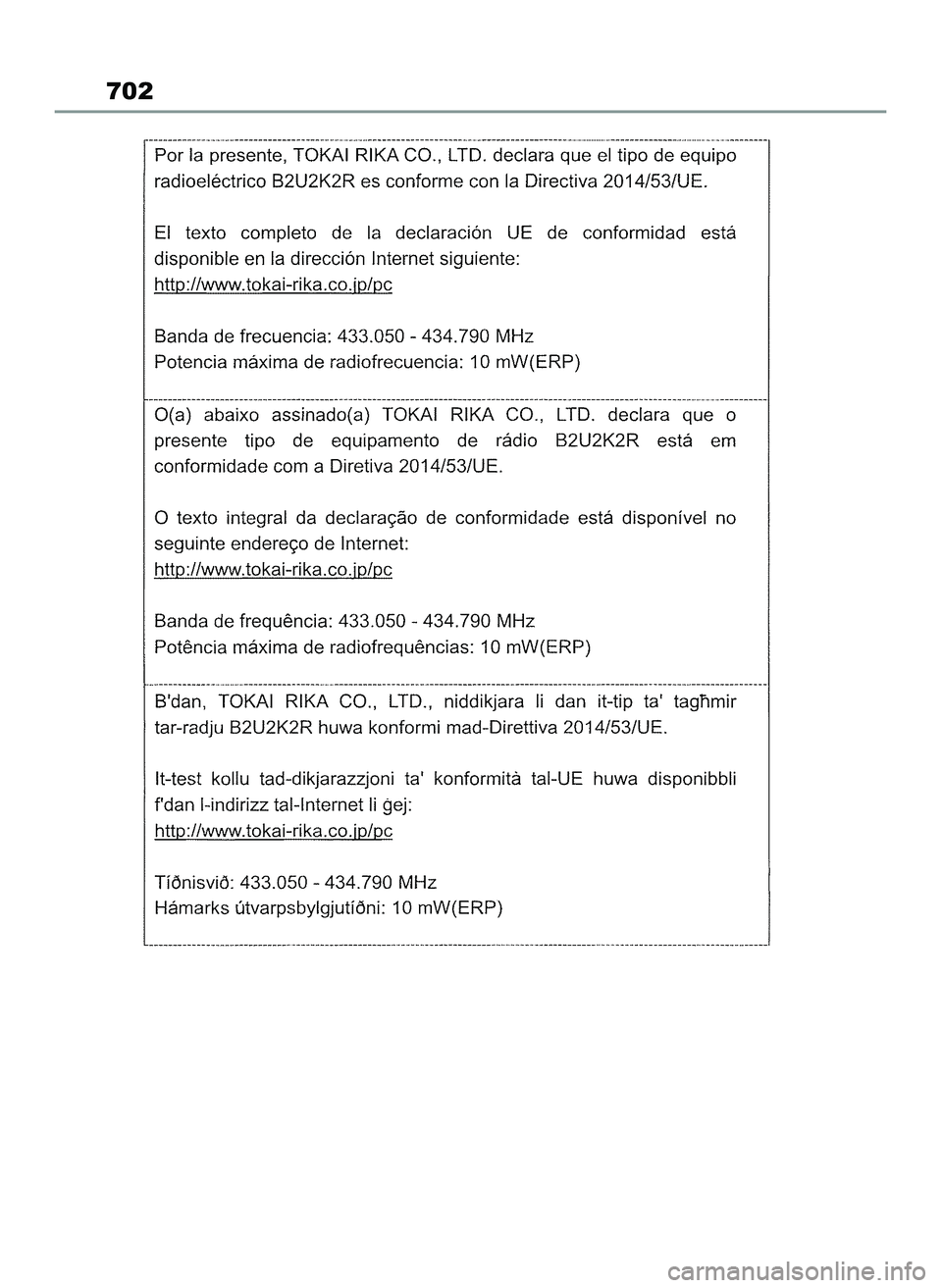 TOYOTA COROLLA HATCHBACK 2022 Instrukcja obsługi (in Polish) 702
65 Corolla TMUK OM12Q83E 1/11/22 1:26 PM Page 702 TOYOTA COROLLA HATCHBACK 2022 Instrukcja obsługi (in Polish) 702
65 Corolla TMUK OM12Q83E 1/11/22 1:26 PM Page 702