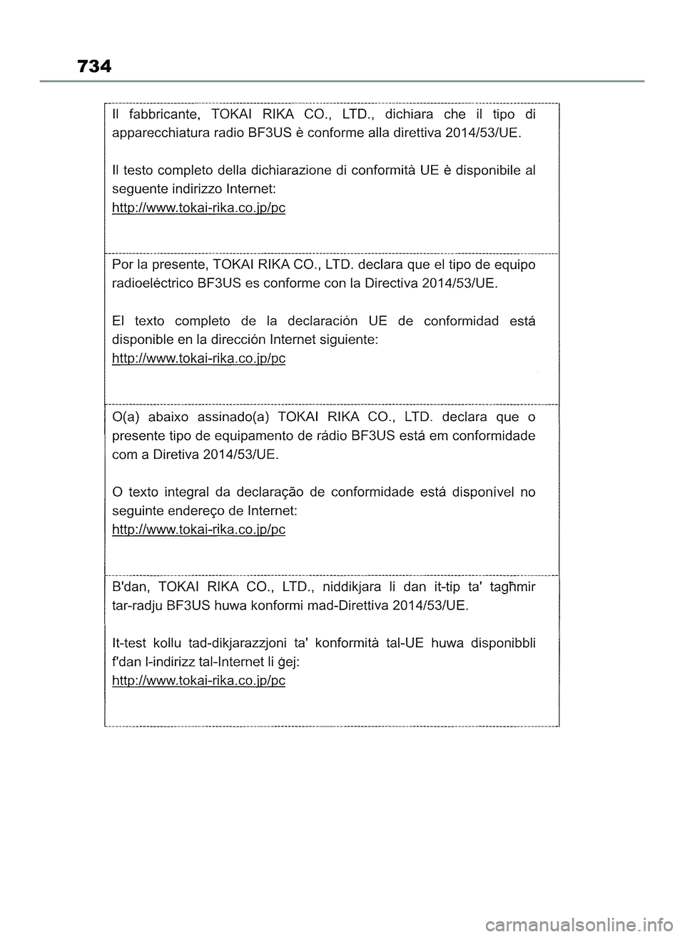 TOYOTA COROLLA HATCHBACK 2022 Instrukcja obsługi (in Polish) 734
65 Corolla TMUK OM12Q83E 1/11/22 1:26 PM Page 734 TOYOTA COROLLA HATCHBACK 2022 Instrukcja obsługi (in Polish) 734
65 Corolla TMUK OM12Q83E 1/11/22 1:26 PM Page 734