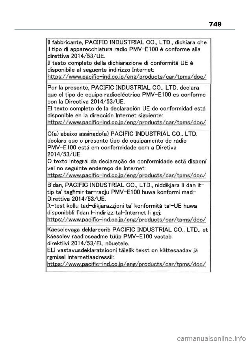 TOYOTA COROLLA HATCHBACK 2022  Instrukcja obsługi (in Polish) 749
65 Corolla TMUK OM12Q83E  1/11/22  1:26 PM  Page 749 