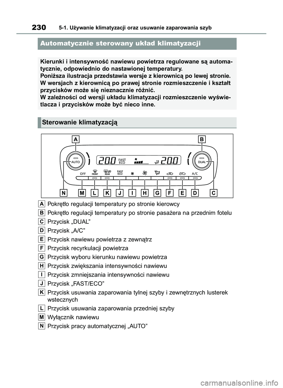 TOYOTA GR YARIS 2020 Instrukcja obsługi (in Polish) Pokr´t∏o regulacji temperatury po stronie kierowcy
Pokr´t∏o regulacji temperatury po stronie pasa˝era na przednim fotelu
Przycisk „DUAL”
Przycisk „A/C”
Przycisk nawiewu powietrza z zewn TOYOTA GR YARIS 2020 Instrukcja obsługi (in Polish) Pokr´t∏o regulacji temperatury po stronie kierowcy
Pokr´t∏o regulacji temperatury po stronie pasa˝era na przednim fotelu
Przycisk „DUAL”
Przycisk „A/C”
Przycisk nawiewu powietrza z zewn