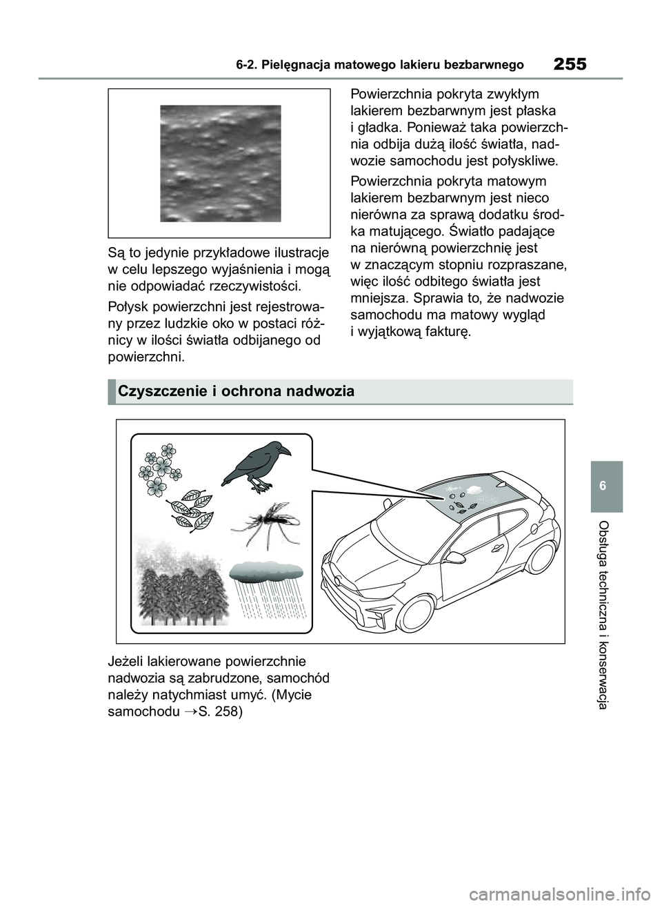 TOYOTA GR YARIS 2020  Instrukcja obsługi (in Polish) Sà to jedynie przyk∏adowe ilustracje
w celu lepszego wyjaÊnienia i mogà
nie odpowiadaç rzeczywistoÊci.
Po∏ysk powierzchni jest rejestrowa-
ny przez ludzkie oko w postaci ró˝-
nicy w iloÊci