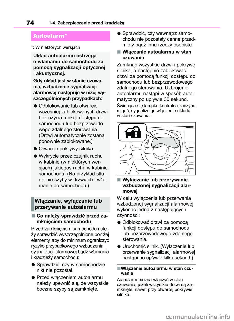 TOYOTA GR YARIS 2020  Instrukcja obsługi (in Polish) *: W niektórych wersjach
Co nale˝y sprawdziç przed za-
mkni´ciem samochodu
Przed zamkni´ciem samochodu nale-
˝y sprawdziç wyszczególnione poni˝ej
elementy, aby do minimum ograniczyç
ryzyko p