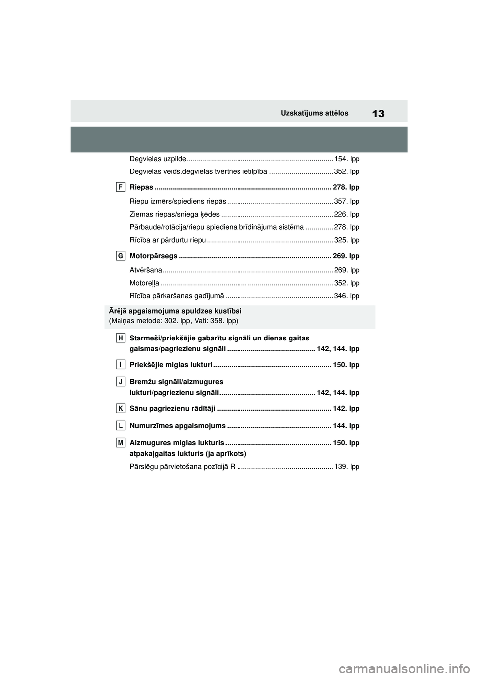 TOYOTA GR YARIS 2020 Lietošanas Instrukcija (in Latvian) 13
YARIS(GR) Owners Manual_Europe_M52L09_LV
Uzskatījums att ēlos
Degvielas uzpilde ......................................................................... 154. lpp
Degvielas veids.degvielas tvert TOYOTA GR YARIS 2020 Lietošanas Instrukcija (in Latvian) 13
YARIS(GR) Owners Manual_Europe_M52L09_LV
Uzskatījums att ēlos
Degvielas uzpilde ......................................................................... 154. lpp
Degvielas veids.degvielas tvert