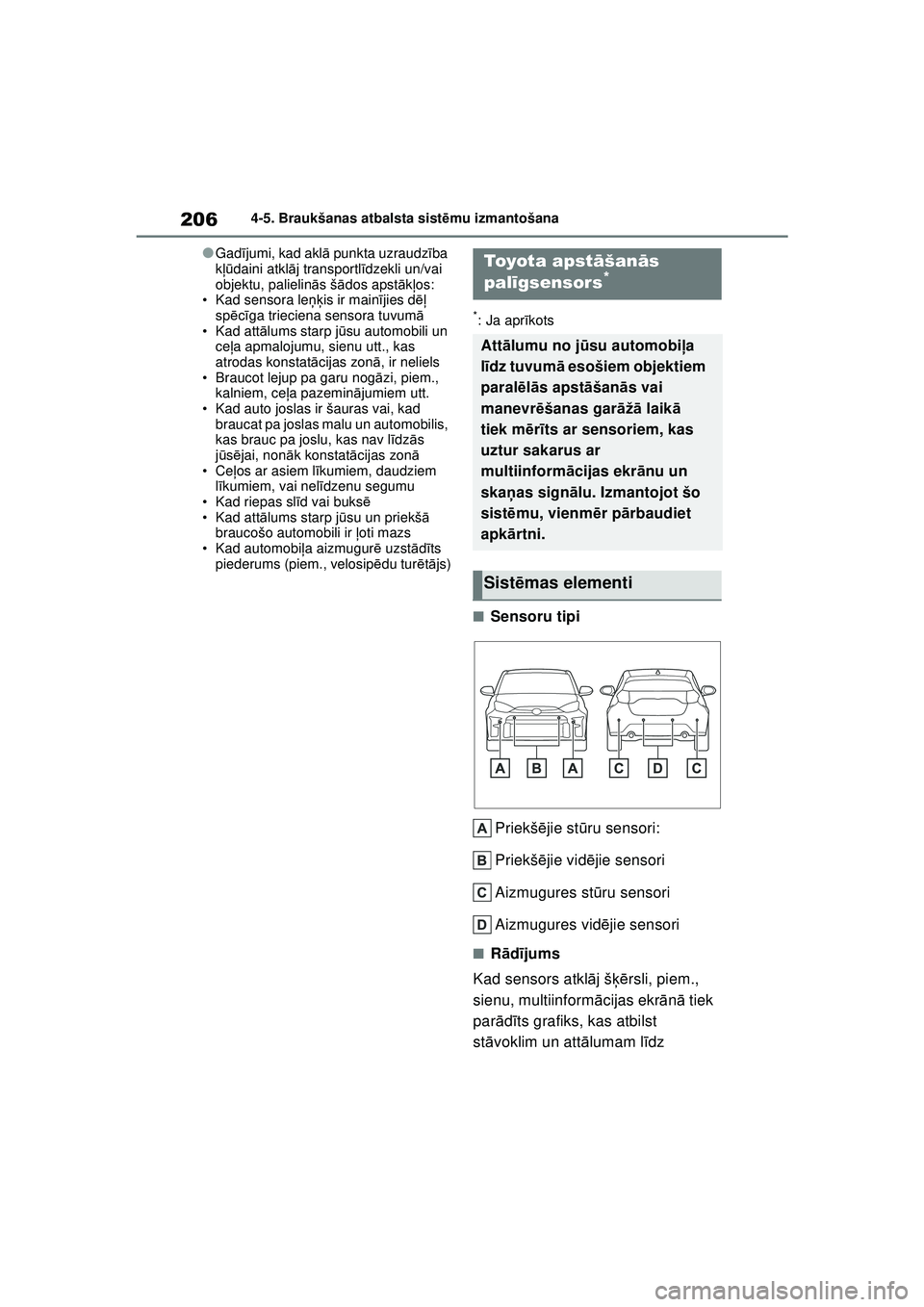 TOYOTA GR YARIS 2020 Lietošanas Instrukcija (in Latvian) 206
YARIS(GR) Owners Manual_Europe_M52L09_LV
4-5. Braukšanas atbalsta sistēmu izmantošana
●Gad ījumi, kad akl ā punkta uzraudz ība
k ļū daini atkl āj transportl īdzekli un/vai
objektu, TOYOTA GR YARIS 2020 Lietošanas Instrukcija (in Latvian) 206
YARIS(GR) Owners Manual_Europe_M52L09_LV
4-5. Braukšanas atbalsta sistēmu izmantošana
●Gad ījumi, kad akl ā punkta uzraudz ība
k ļū daini atkl āj transportl īdzekli un/vai
objektu,