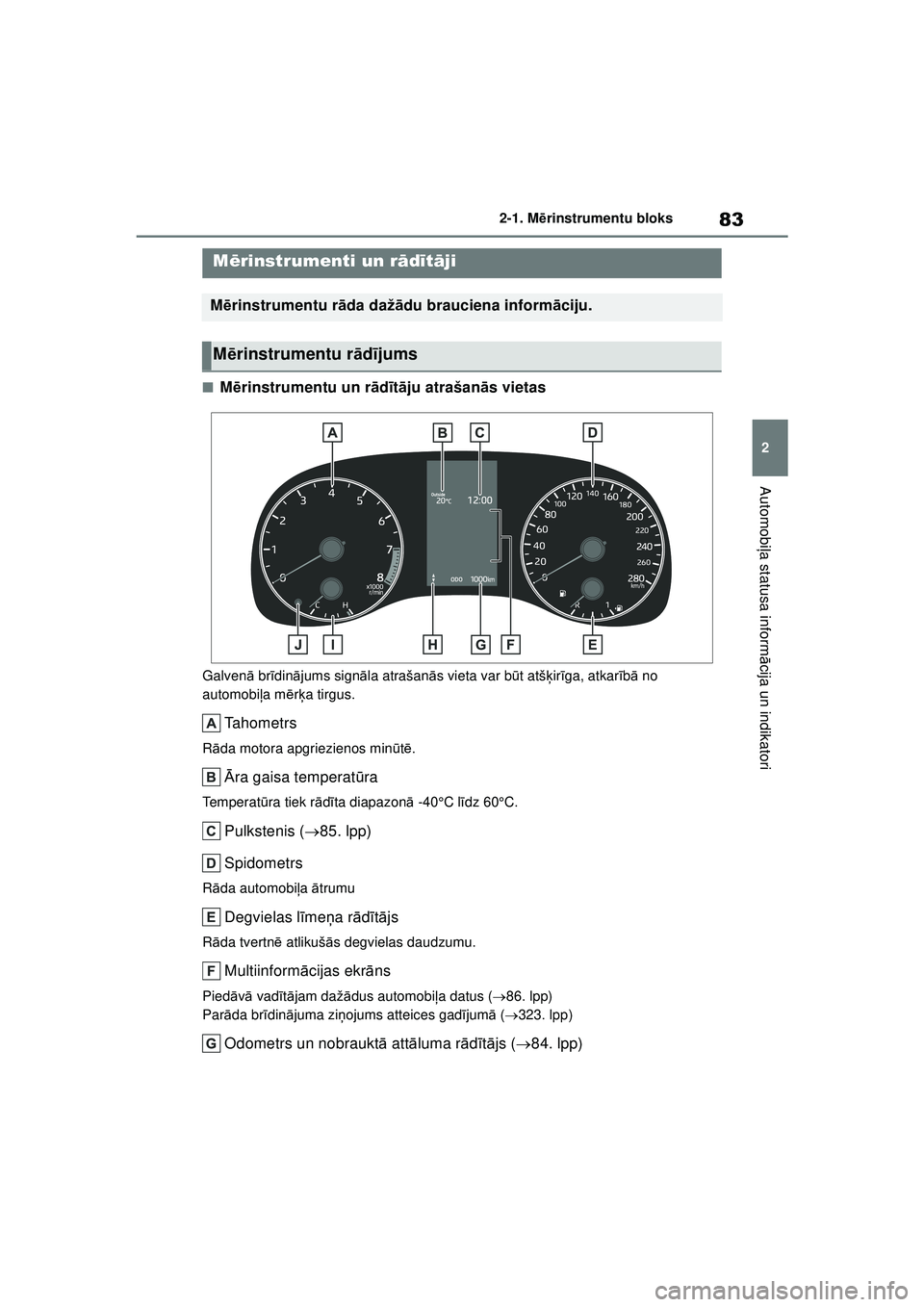TOYOTA GR YARIS 2020 Lietošanas Instrukcija (in Latvian) 83
2
YARIS(GR) Owners Manual_Europe_M52L09_LV
2-1. Mērinstrumentu bloks
Automobi ļa statusa inform ācija un indikatori
■M ērinstrumentu un r ād īt ā ju atrašan ās vietas
Galven ā br īdin TOYOTA GR YARIS 2020 Lietošanas Instrukcija (in Latvian) 83
2
YARIS(GR) Owners Manual_Europe_M52L09_LV
2-1. Mērinstrumentu bloks
Automobi ļa statusa inform ācija un indikatori
■M ērinstrumentu un r ād īt ā ju atrašan ās vietas
Galven ā br īdin