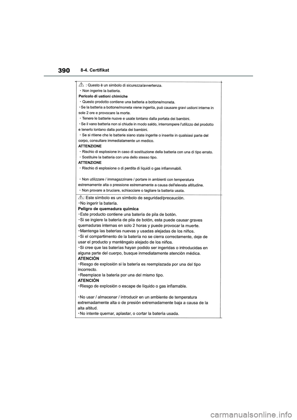 TOYOTA GR YARIS 2020  Navodila Za Uporabo (in Slovenian) 390
YARIS(GR) Owners Manual_Europe_M52L09_en
8-4. Certifikat
GR_Yaris_OM_Europe_OM52L09E.book  Page 390  Thursday, January 21, 2021  7:25 PM 