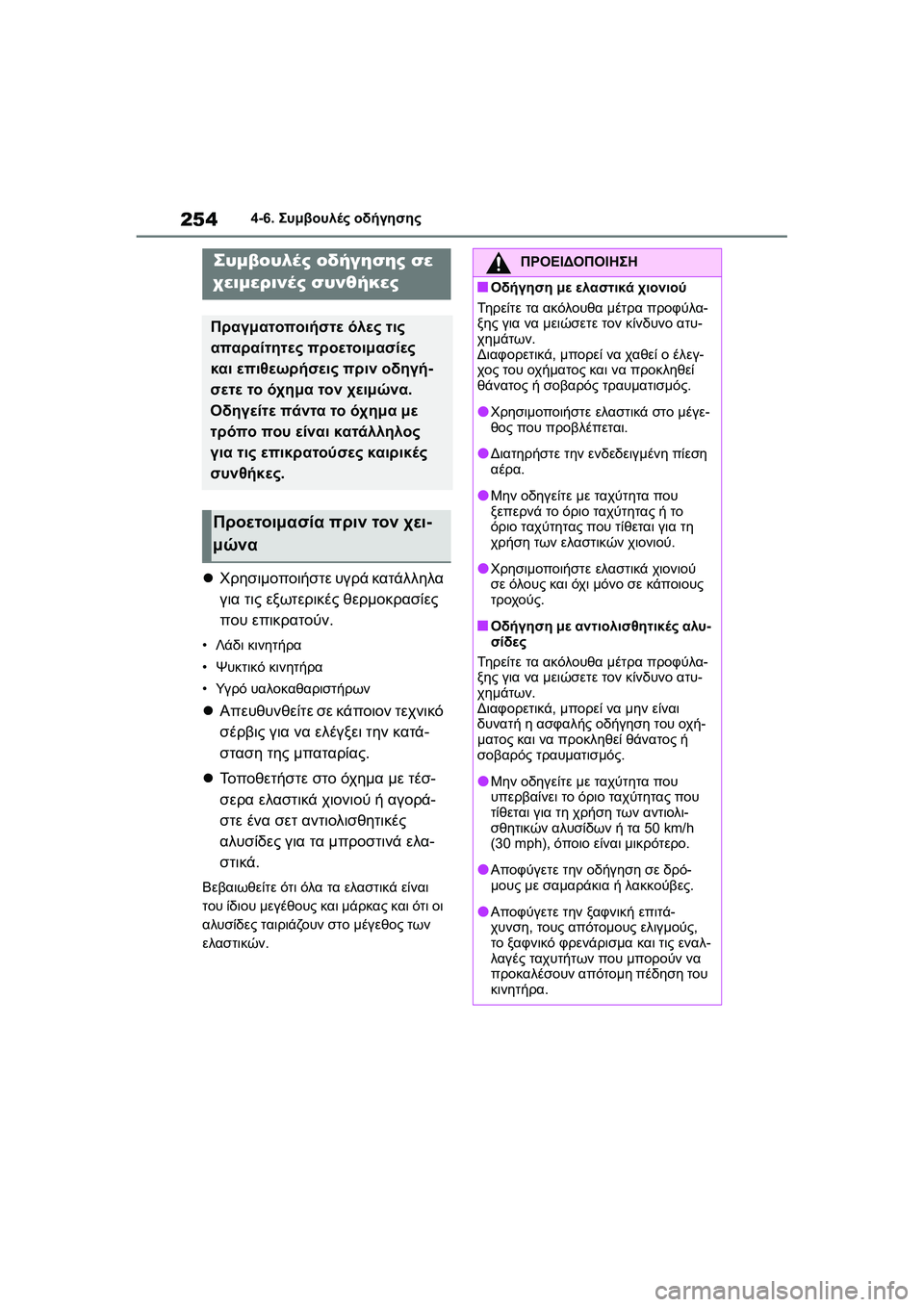 TOYOTA GR YARIS 2020  ΟΔΗΓΌΣ ΧΡΉΣΗΣ (in Greek) 254
YARIS(GR) Owners Manual_Europe_M52L09_en
4-6. Συμβουλές οδήγησης
4-6.Συμβουλές οδήγησης
Χρησιμοποιήστε υγρά κατάλληλα 
για τι