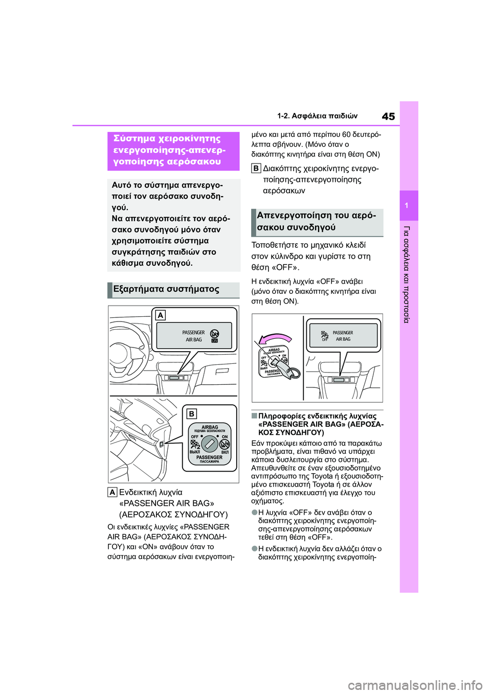 TOYOTA GR YARIS 2020  ΟΔΗΓΌΣ ΧΡΉΣΗΣ (in Greek) 45
1
YARIS(GR) Owners Manual_Europe_M52L09_en
1-2. Ασφάλεια παιδιών
Για ασφάλεια και προστασία
1-2.Ασφάλεια παιδιών
Ενδεικτική λυχν