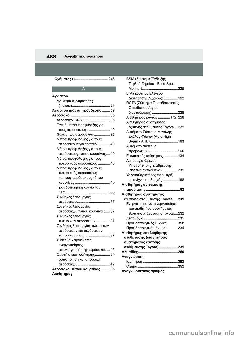 TOYOTA GR YARIS 2020 ΟΔΗΓΌΣ ΧΡΉΣΗΣ (in Greek) 488
YARIS(GR) Owners Manual_Europe_M52L09_en
Αλφαβητικό ευρετήριο
Οχήματος+) ................................. 246
Α
Άγκιστρα
Άγκιστρα συγκράτηση TOYOTA GR YARIS 2020 ΟΔΗΓΌΣ ΧΡΉΣΗΣ (in Greek) 488
YARIS(GR) Owners Manual_Europe_M52L09_en
Αλφαβητικό ευρετήριο
Οχήματος+) ................................. 246
Α
Άγκιστρα
Άγκιστρα συγκράτηση