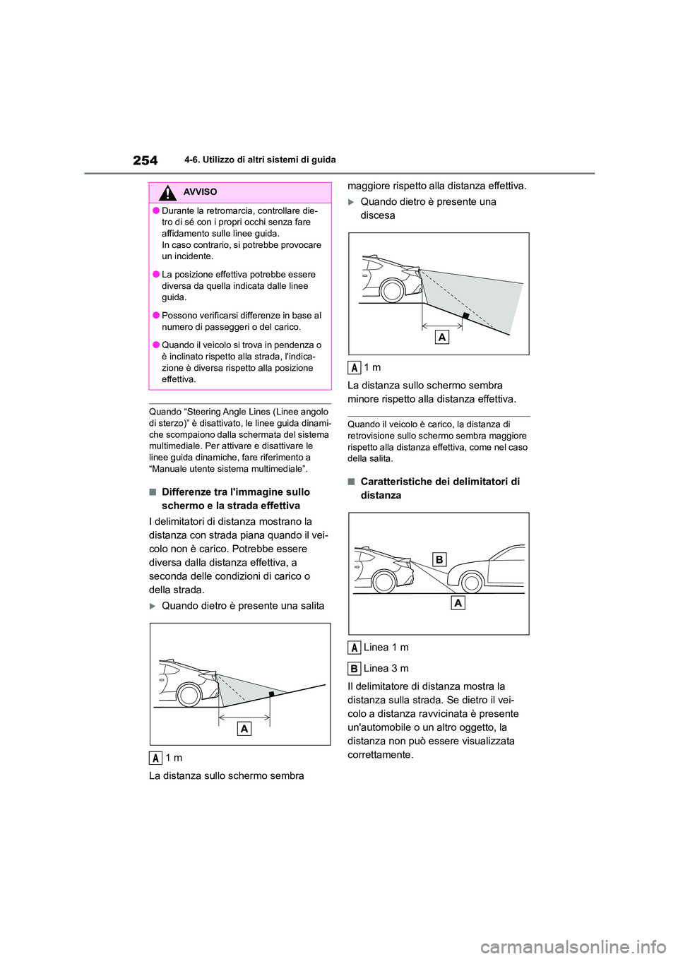TOYOTA GR86 2022  Manuale duso (in Italian) 2544-6. Utilizzo di altri sistemi di guida
Quando “Steering Angle Lines (Linee angolo  
di sterzo)” è disattivato, le linee guida dinami-
che scompaiono dalla schermata del sistema  multimediale.