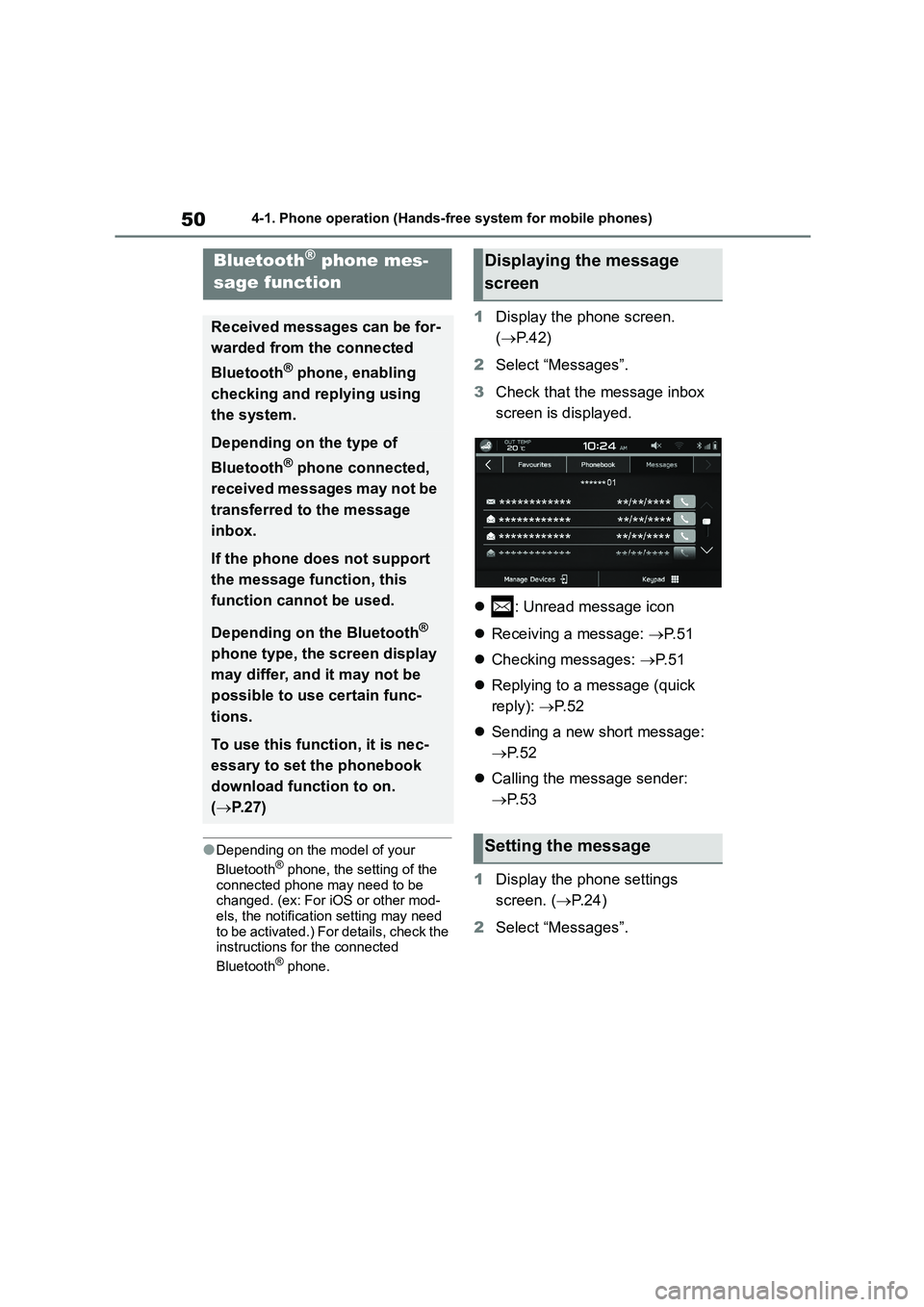 TOYOTA GR86 2022 Owners Manual (in English) 504-1. Phone operation (Hands-free system for mobile phones)
●Depending on the model of your
Bluetooth® phone, the setting of the
connected phone may need to be
changed. (ex: For iOS or other TOYOTA GR86 2022 Owners Manual (in English) 504-1. Phone operation (Hands-free system for mobile phones)
●Depending on the model of your
Bluetooth® phone, the setting of the
connected phone may need to be
changed. (ex: For iOS or other