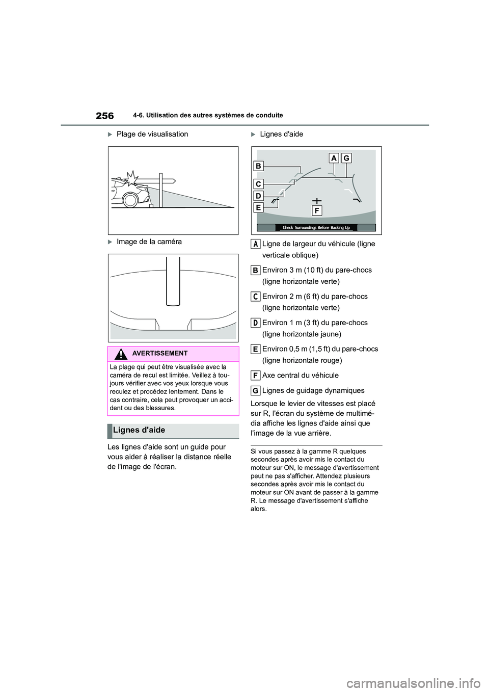 TOYOTA GR86 2022 Notices Demploi (in French) 2564-6. Utilisation des autres systèmes de conduite
Plage de visualisation
Image de la caméra
Les lignes daide sont un guide pour
vous aider à réaliser la distance réelle
de limage de TOYOTA GR86 2022 Notices Demploi (in French) 2564-6. Utilisation des autres systèmes de conduite
Plage de visualisation
Image de la caméra
Les lignes daide sont un guide pour
vous aider à réaliser la distance réelle
de limage de