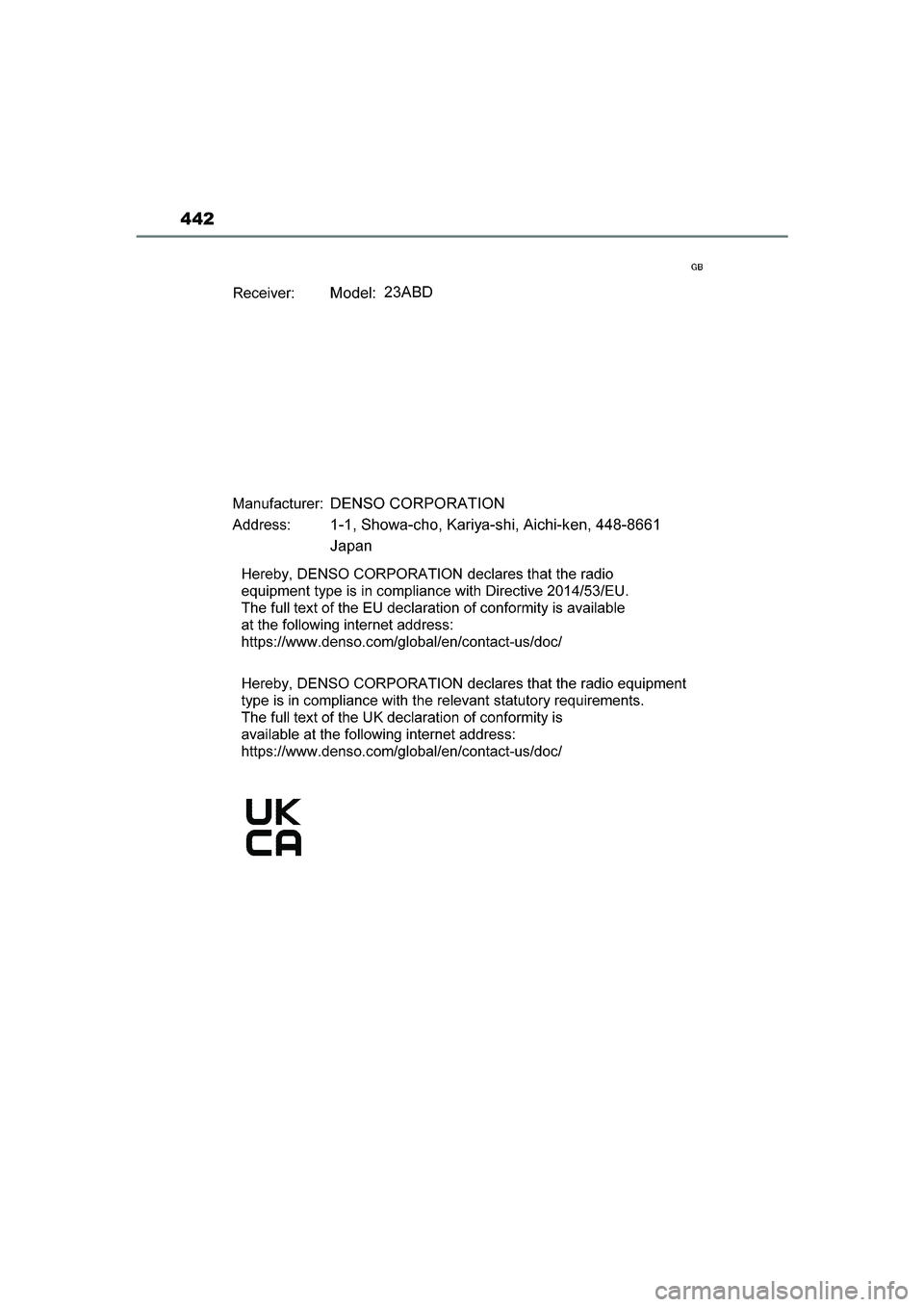 TOYOTA GR86 2022 Instructieboekje (in Dutch) 442
GR 86_OM_Europe_OM18131E_1_2203.book Page 442 Tuesday, February 22, 2022 9:51 AM TOYOTA GR86 2022 Instructieboekje (in Dutch) 442
GR 86_OM_Europe_OM18131E_1_2203.book Page 442 Tuesday, February 22, 2022 9:51 AM