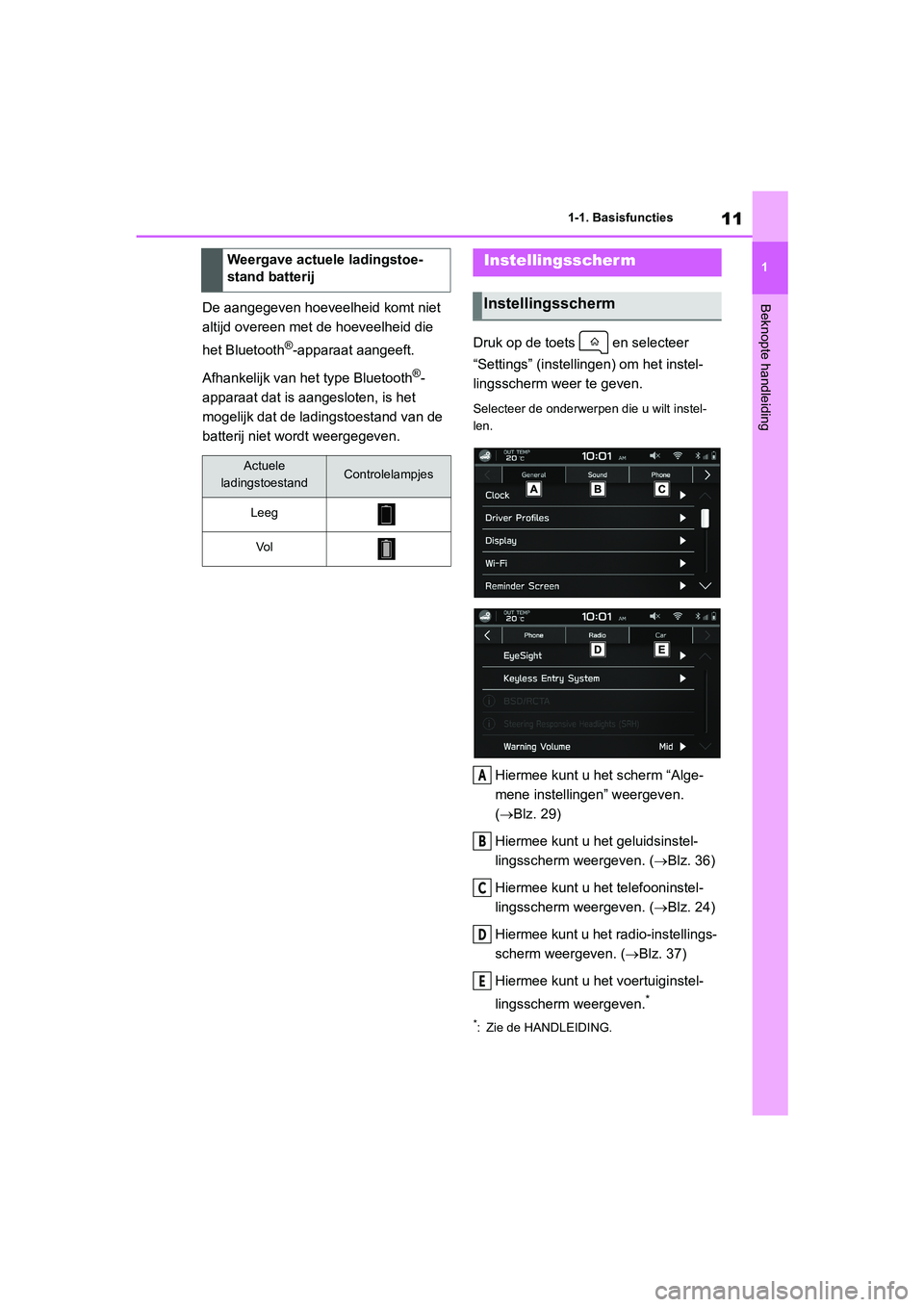 TOYOTA GR86 2022  Instructieboekje (in Dutch) 11
1 1-1. Basisfuncties
Beknopte handleidingDe aangegeven hoeveelheid komt niet 
altijd overeen met de hoeveelheid die 
het Bluetooth
®-apparaat aangeeft.
Afhankelijk van het type Bluetooth
®-
appar TOYOTA GR86 2022  Instructieboekje (in Dutch) 11
1 1-1. Basisfuncties
Beknopte handleidingDe aangegeven hoeveelheid komt niet 
altijd overeen met de hoeveelheid die 
het Bluetooth
®-apparaat aangeeft.
Afhankelijk van het type Bluetooth
®-
appar