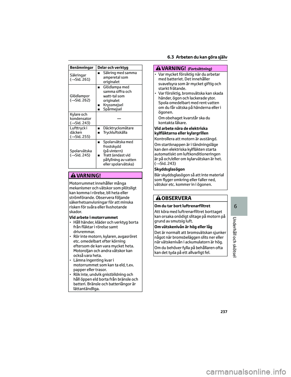 TOYOTA GR86 2022  Bruksanvisningar (in Swedish) Benämningar Delar och verktyg
Säkringar
(→Sid. 261)■Säkring med samma
amperetal som
originalet
Glödlampor
(→Sid. 262)■Glödlampa med
samma siffra och
watt-tal som
originalet
■Kryssmejsel