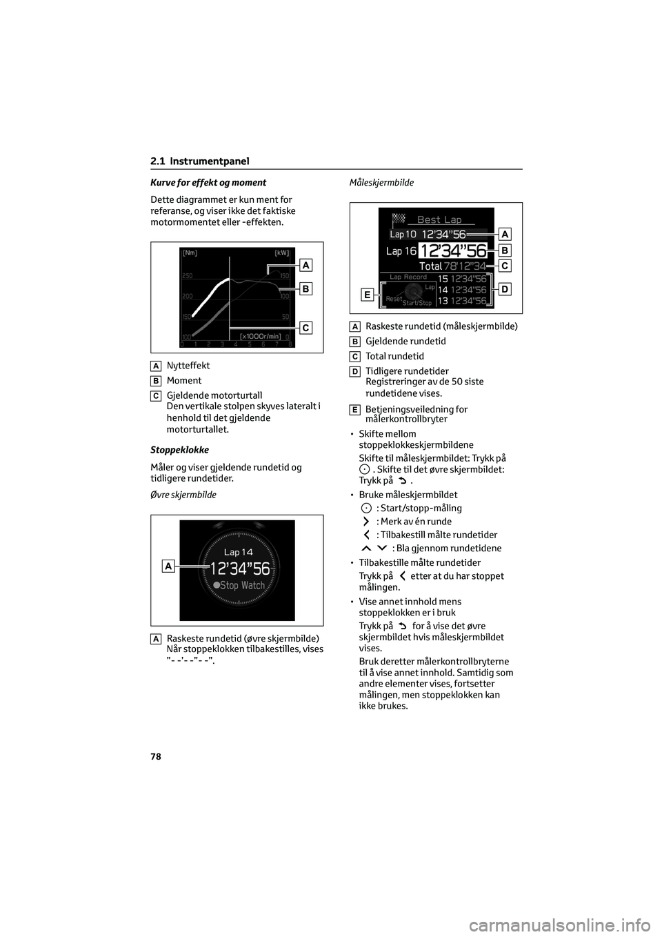 TOYOTA GR86 2022 Instruksjoner for bruk (in Norwegian) Kurve for effekt og moment
Dette diagrammet er kun ment for
referanse, og viser ikke det faktiske
motormomentet eller -effekten.
ANytteffekt
BMoment
CGjeldende motorturtall
Den vertikale stolpen skyve TOYOTA GR86 2022 Instruksjoner for bruk (in Norwegian) Kurve for effekt og moment
Dette diagrammet er kun ment for
referanse, og viser ikke det faktiske
motormomentet eller -effekten.
ANytteffekt
BMoment
CGjeldende motorturtall
Den vertikale stolpen skyve
