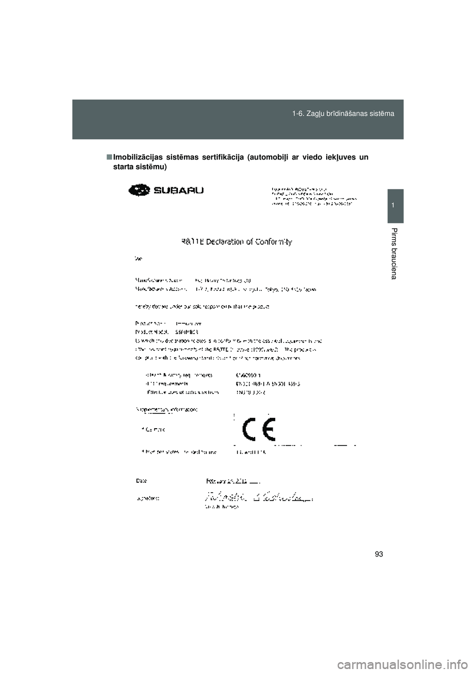 TOYOTA GT86 2015  Lietošanas Instrukcija (in Latvian) 
93
1-6. Zag
ļu br īdin āšanas sist ēma
1
Pirms brauciena
GT86_LV
■ Imobiliz ācijas sist ēmas sertifik ācija (automobi ļi ar viedo iek ļuves un
starta sist ēmu)
86_EE_18044LV.book  Page 9