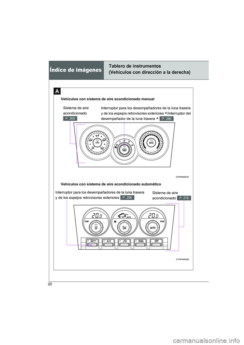 TOYOTA GT86 2016  Manuale de Empleo (in Spanish) FT86_ES
20
A
Interruptor para los desempañadores de la luna trasera 
y de los espejos retrovisores exteriores 
∗/interruptor del 
desempañador de la luna trasera 
∗ P. 286
Vehículos con sistema