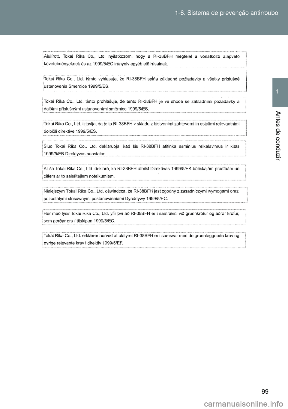 TOYOTA GT86 2016  Manual de utilização (in Portuguese) 99 1-6. Sistema de prevenção antirroubo
1
Antes de conduzir 