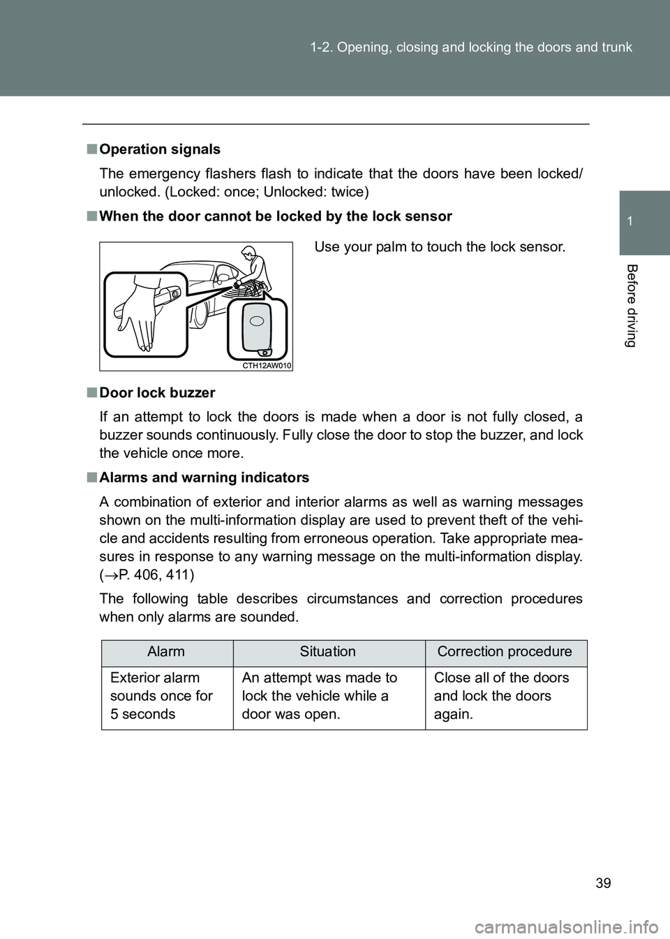 TOYOTA GT86 2017 (in English) Owners Guide 39
1-2. Opening, closing and locking the doors and trunk
1
Before driving
86_EE (OM18071E)
■
Operation signals
The emergency flashers flash to indicate that the doors have been locked/
unlocked. (Lo TOYOTA GT86 2017 (in English) Owners Guide 39
1-2. Opening, closing and locking the doors and trunk
1
Before driving
86_EE (OM18071E)
■
Operation signals
The emergency flashers flash to indicate that the doors have been locked/
unlocked. (Lo
