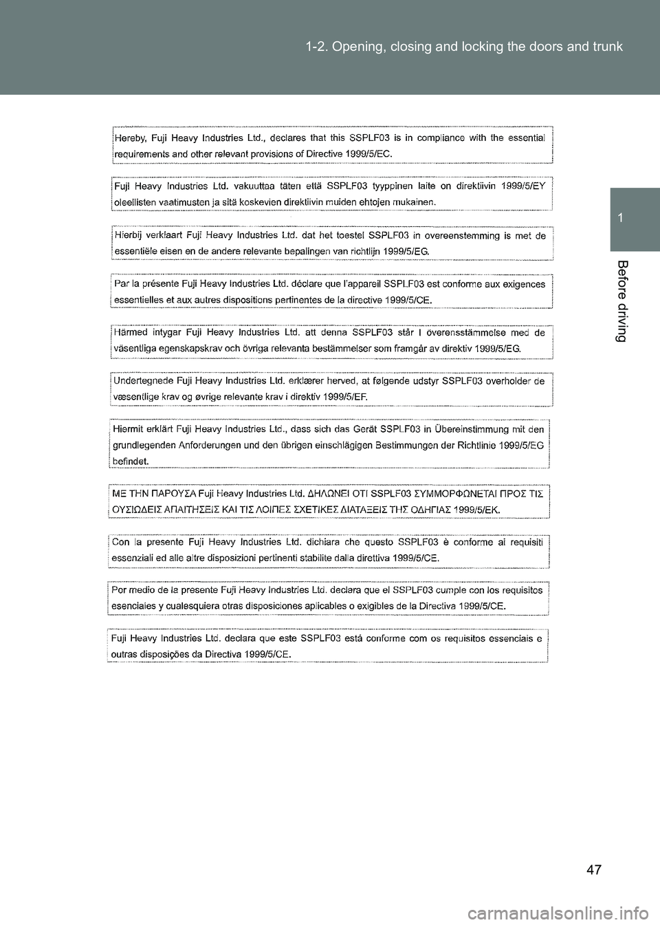 TOYOTA GT86 2017 (in English) Service Manual 47
1-2. Opening, closing and locking the doors and trunk
1
Before driving
86_EE (OM18071E) TOYOTA GT86 2017 (in English) Service Manual 47
1-2. Opening, closing and locking the doors and trunk
1
Before driving
86_EE (OM18071E)