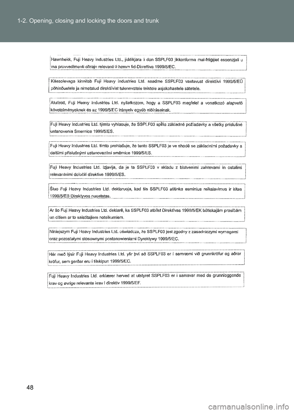 TOYOTA GT86 2017 (in English) Service Manual 48
1-2. Opening, closing and locking the doors and trunk
86_EE (OM18071E) TOYOTA GT86 2017 (in English) Service Manual 48
1-2. Opening, closing and locking the doors and trunk
86_EE (OM18071E)