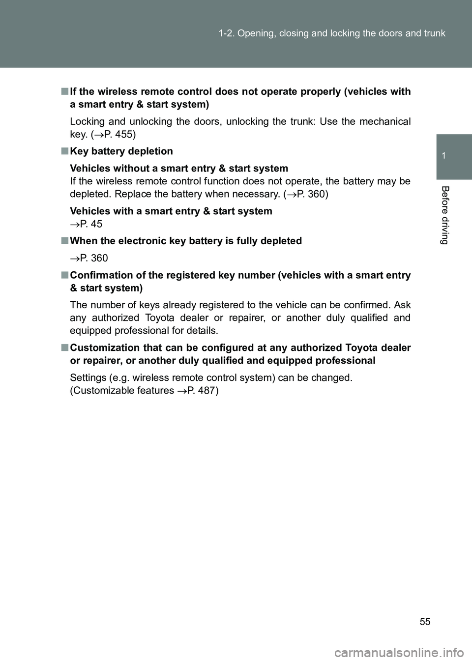 TOYOTA GT86 2017 Owners Manual (in English) 55
1-2. Opening, closing and locking the doors and trunk
1
Before driving
86_EE (OM18071E)
■
If the wireless remote control does not operate properly (vehicles with
a smart entry & start system)
Loc TOYOTA GT86 2017 Owners Manual (in English) 55
1-2. Opening, closing and locking the doors and trunk
1
Before driving
86_EE (OM18071E)
■
If the wireless remote control does not operate properly (vehicles with
a smart entry & start system)
Loc