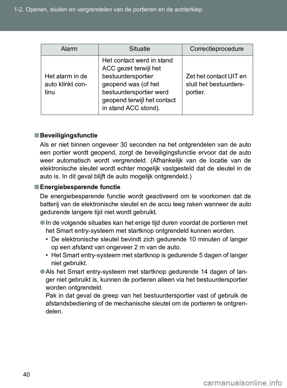 TOYOTA GT86 2017 Instructieboekje (in Dutch) 40 1-2. Openen, sluiten en vergrendelen van de portieren en de achterklep
86_EE (OM18071E)
■Beveiligingsfunctie
Als er niet binnen ongeveer 30 seconden na het ontgrendelen van de auto
ee TOYOTA GT86 2017 Instructieboekje (in Dutch) 40 1-2. Openen, sluiten en vergrendelen van de portieren en de achterklep
86_EE (OM18071E)
■Beveiligingsfunctie
Als er niet binnen ongeveer 30 seconden na het ontgrendelen van de auto
ee