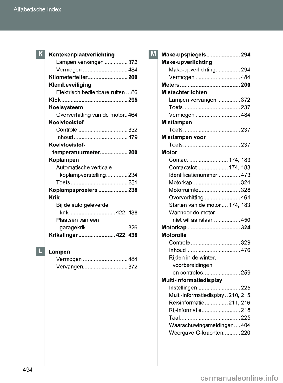 TOYOTA GT86 2017  Instructieboekje (in Dutch) 494 Alfabetische index
86_EE (OM18071E)
Kentekenplaatverlichting
Lampen vervangen ............... 372
Vermogen ............................. 484
Kilometerteller.......................... 200
Klembevei