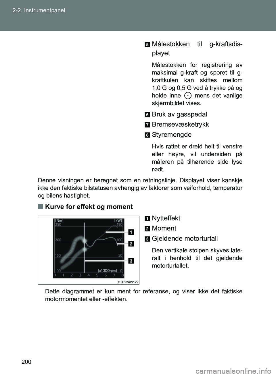 TOYOTA GT86 2017 Instruksjoner for bruk (in Norwegian) 200
2-2. Instrumentpanel
OM18071NO
Målestokken til g-kraftsdis-
playet
Målestokken for registrering av
maksimal g-kraft og sporet til g-
kraftkulen kan skiftes mellom
1,0 G og 0,5 G ved å trykke p TOYOTA GT86 2017 Instruksjoner for bruk (in Norwegian) 200
2-2. Instrumentpanel
OM18071NO
Målestokken til g-kraftsdis-
playet
Målestokken for registrering av
maksimal g-kraft og sporet til g-
kraftkulen kan skiftes mellom
1,0 G og 0,5 G ved å trykke p