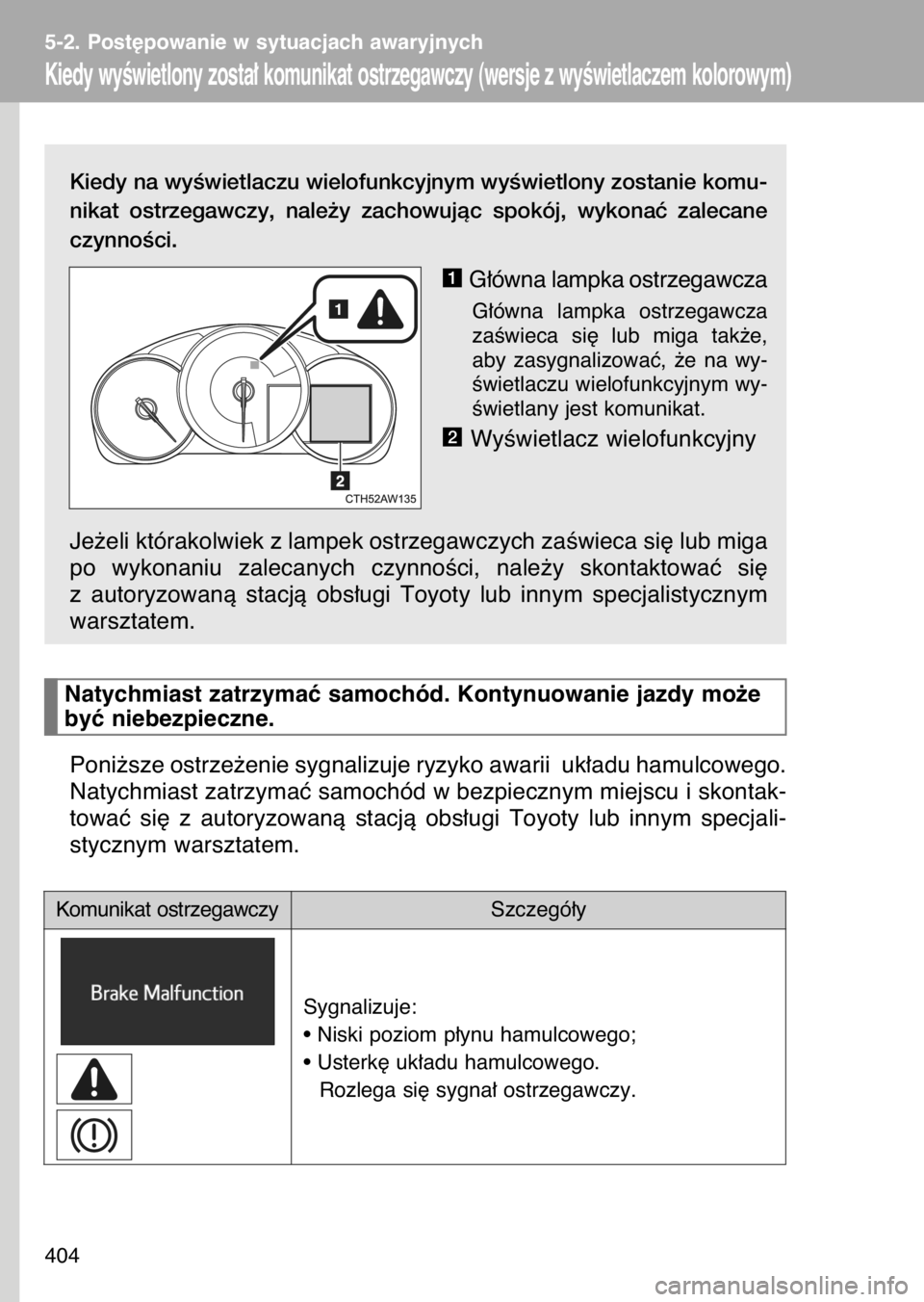 TOYOTA GT86 2017  Instrukcja obsługi (in Polish) Kiedy na wyÊwietlaczu wielofunkcyjnym wyÊwietlony zostanie komu-
nikat  ostrzegawczy,  nale˝y  zachowujàc  spokój,  wykonaç  zalecane
czynnoÊci.
G∏ówna lampka ostrzegawcza
G∏ówna  lampka 