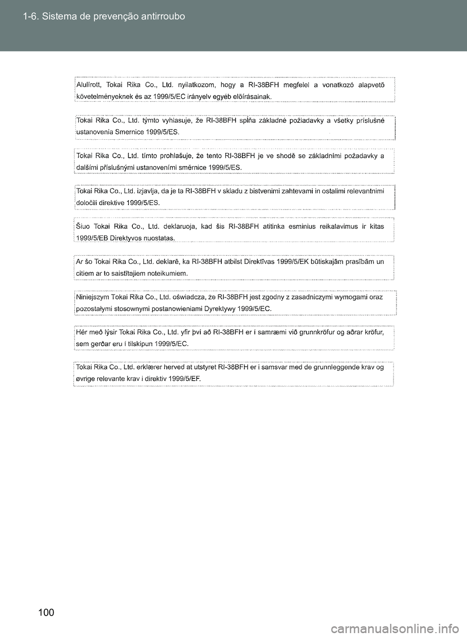 TOYOTA GT86 2017  Manual de utilização (in Portuguese) 100 1-6. Sistema de prevenção antirroubo
sec_01-06.fm  Page 100  Tuesday, October 11, 2016  9:00 AM 