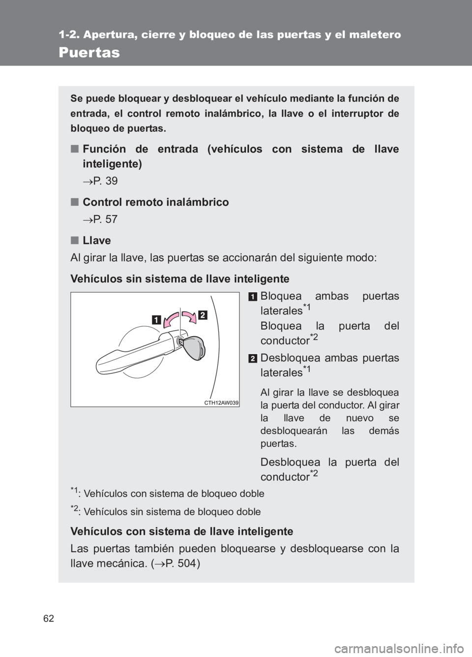 TOYOTA GT86 2017 Manuale de Empleo (in Spanish) 62
1-2. Apertura, cierre y bloqueo de las puertas y el maletero
86_ES (OM18075S)
Puer tas
Se puede bloquear y desbloquear el vehículo mediante la función de
entrada, el control remoto inalámbrico, TOYOTA GT86 2017 Manuale de Empleo (in Spanish) 62
1-2. Apertura, cierre y bloqueo de las puertas y el maletero
86_ES (OM18075S)
Puer tas
Se puede bloquear y desbloquear el vehículo mediante la función de
entrada, el control remoto inalámbrico,