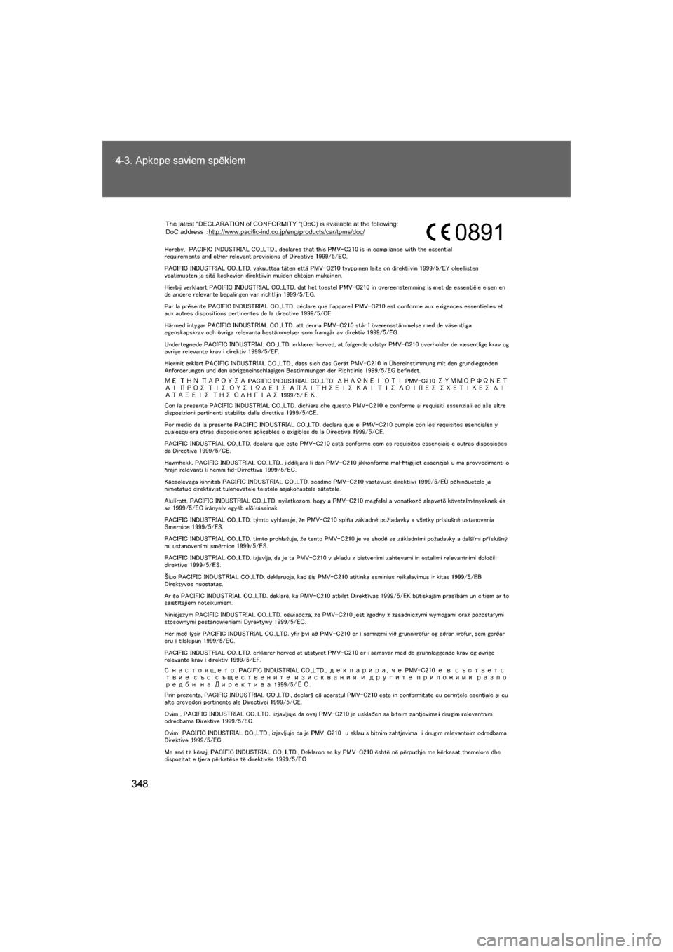 TOYOTA GT86 2017 Lietošanas Instrukcija (in Latvian)
348
4-3. Apkope saviem spēkiem
86_LV (OM18071E)
86_OM_Europe_OM18071LV.book Page 348 Friday, November 25, 2016 8:50 PM TOYOTA GT86 2017 Lietošanas Instrukcija (in Latvian)
348
4-3. Apkope saviem spēkiem
86_LV (OM18071E)
86_OM_Europe_OM18071LV.book Page 348 Friday, November 25, 2016 8:50 PM