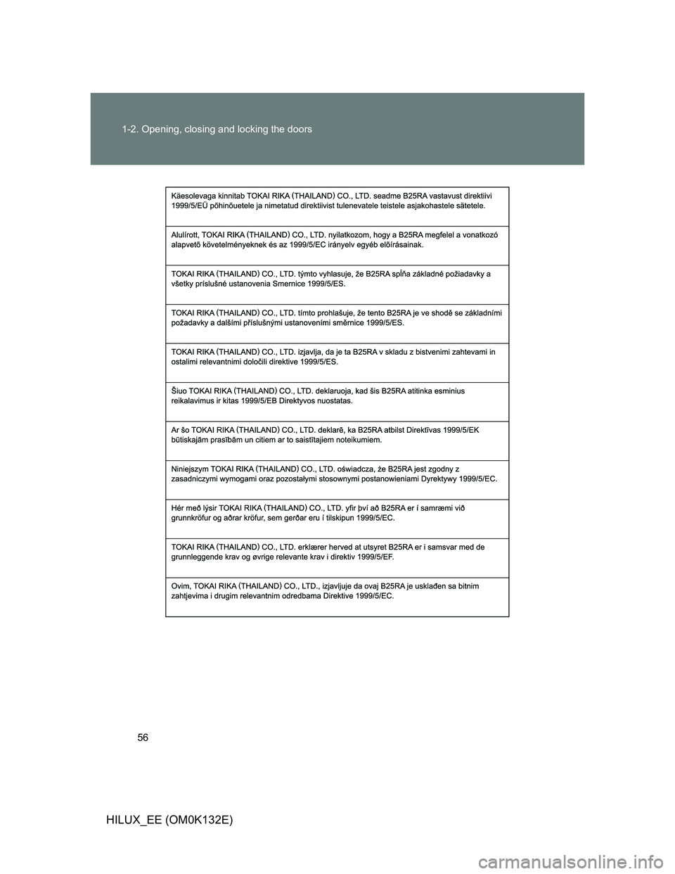 TOYOTA HILUX 2012   (in English) Workshop Manual 56 1-2. Opening, closing and locking the doors
HILUX_EE (OM0K132E) 
