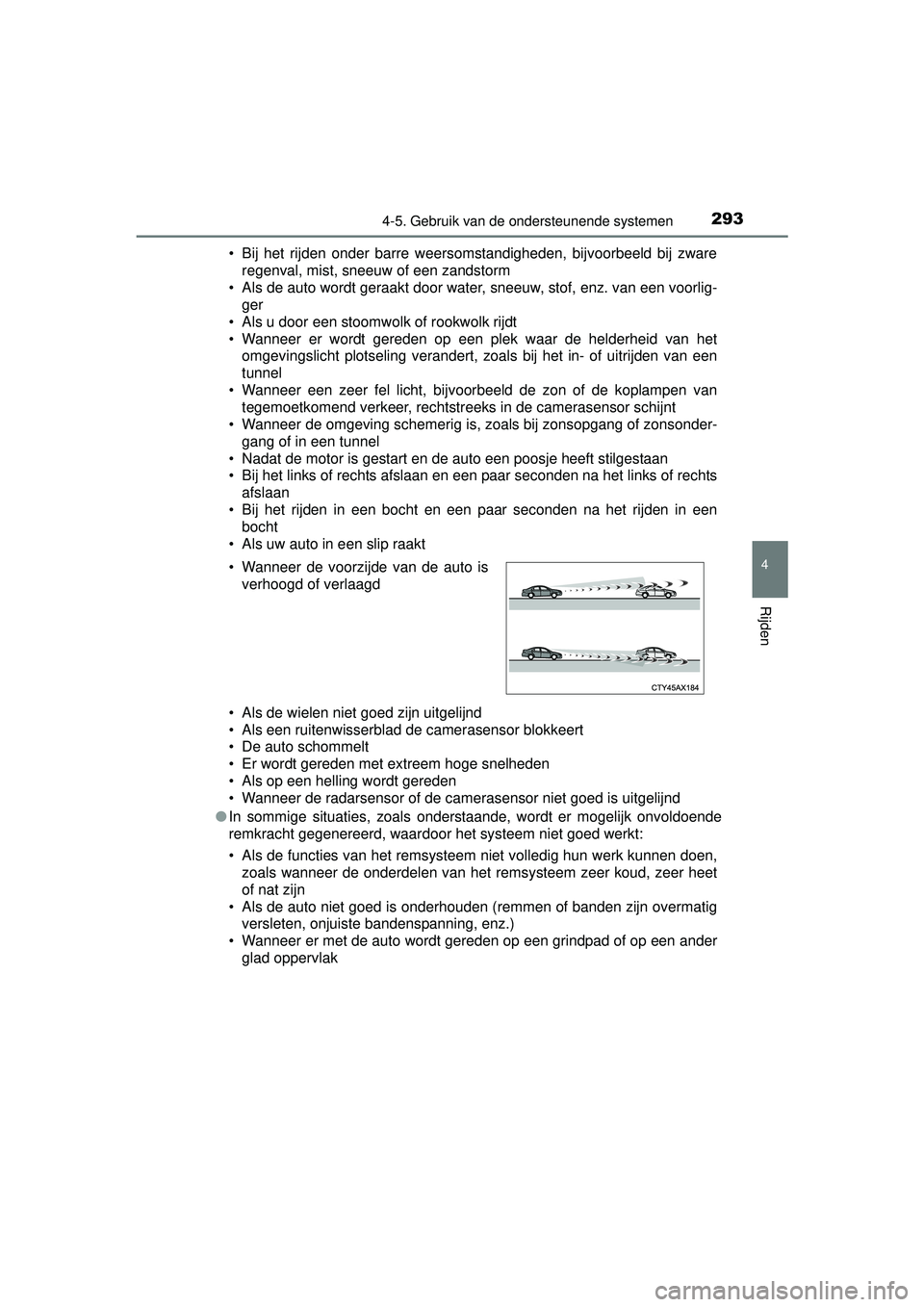 TOYOTA HILUX 2016 Instructieboekje (in Dutch) 2934-5. Gebruik van de ondersteunende systemen
4
Rijden
HILUX_OM_OM0K269E_(EE)• Bij het rijden onder barre weersomstandigheden, bijvoorbeeld bij zware
regenval, mist, sneeuw of een zandstorm
• Als TOYOTA HILUX 2016 Instructieboekje (in Dutch) 2934-5. Gebruik van de ondersteunende systemen
4
Rijden
HILUX_OM_OM0K269E_(EE)• Bij het rijden onder barre weersomstandigheden, bijvoorbeeld bij zware
regenval, mist, sneeuw of een zandstorm
• Als