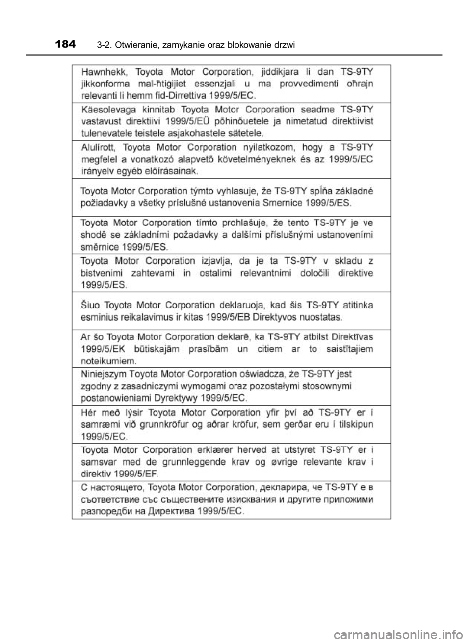 TOYOTA HILUX 2016  Instrukcja obsługi (in Polish) 1843-2. Otwieranie, zamykanie oraz blokowanie drzwi
9 IO HILUX OM0K269E  3/17/16  10:19 AM  Page 184    (Black plate) 