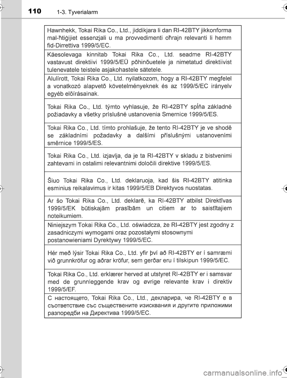 TOYOTA HILUX 2016  Brugsanvisning (in Danish) 1101-3. Tyverialarm
OM0K269DK
OM0K269DK.book  Page 110  Wednesday, March 23, 2016  3:01 AM 