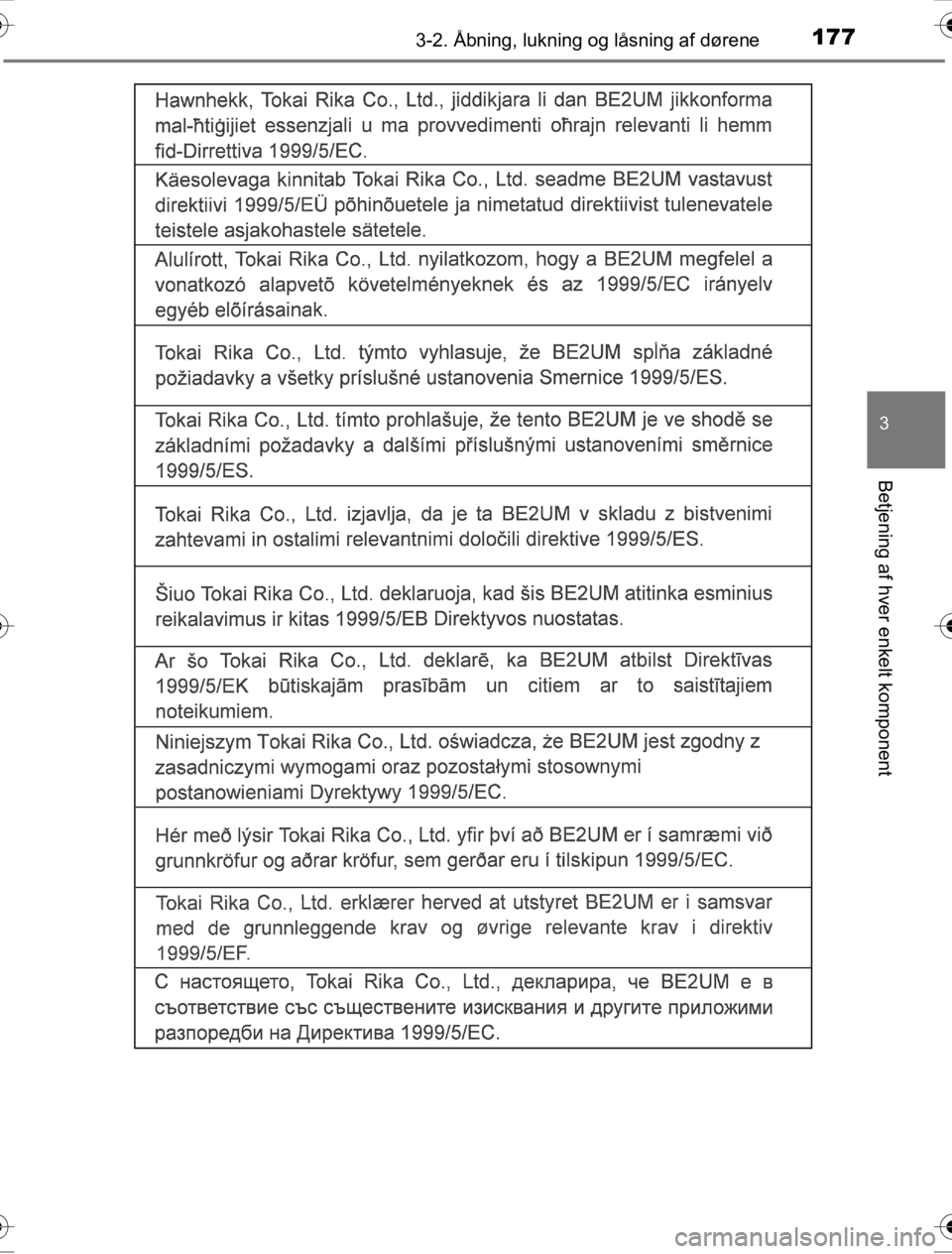 TOYOTA HILUX 2016 Brugsanvisning (in Danish) 1773-2. Åbning, lukning og låsning af dørene
3
Betjening af hver enkelt komponent
OM0K269DK
OM0K269DK.book Page 177 Wednesday, March 23, 2016 3:01 AM TOYOTA HILUX 2016 Brugsanvisning (in Danish) 1773-2. Åbning, lukning og låsning af dørene
3
Betjening af hver enkelt komponent
OM0K269DK
OM0K269DK.book Page 177 Wednesday, March 23, 2016 3:01 AM