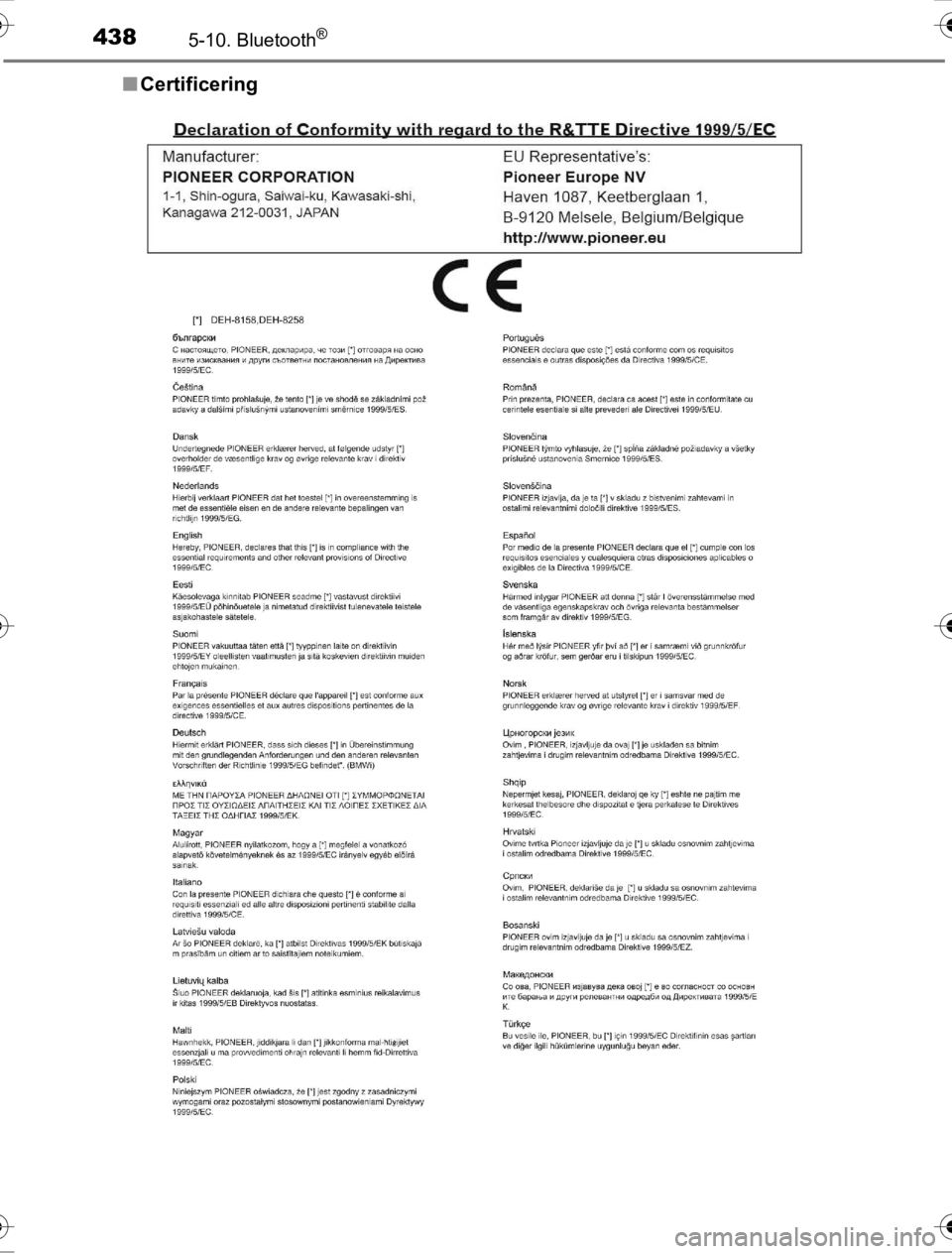 TOYOTA HILUX 2016 Brugsanvisning (in Danish) 4385-10. Bluetooth®
OM0K269DK■
Certificering
OM0K269DK.book Page 438 Wednesday, March 23, 2016 3:01 AM TOYOTA HILUX 2016 Brugsanvisning (in Danish) 4385-10. Bluetooth®
OM0K269DK■
Certificering
OM0K269DK.book Page 438 Wednesday, March 23, 2016 3:01 AM