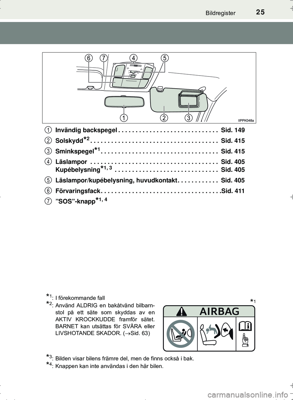 TOYOTA HILUX 2016  Bruksanvisningar (in Swedish) 25Bildregister
OM0K269SEInvändig backspegel . . . . . . . . . . . . . . . . . . . . . . . . . . . . .  Sid. 149
Solskydd
*2. . . . . . . . . . . . . . . . . . . . . . . . . . . . . . . . . . . . .  S