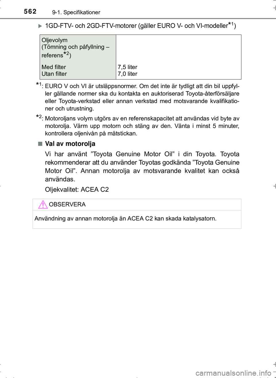 TOYOTA HILUX 2016 Bruksanvisningar (in Swedish) 5629-1. Specifikationer
OM0K269SE
1GD-FTV- och 2GD-FTV-motorer (gäller EURO V- och VI-modeller*1)
*1: EURO V och VI är utsläppsnormer. Om det inte är tydligt att din bil uppfyl-ler gällande no TOYOTA HILUX 2016 Bruksanvisningar (in Swedish) 5629-1. Specifikationer
OM0K269SE
1GD-FTV- och 2GD-FTV-motorer (gäller EURO V- och VI-modeller*1)
*1: EURO V och VI är utsläppsnormer. Om det inte är tydligt att din bil uppfyl-ler gällande no