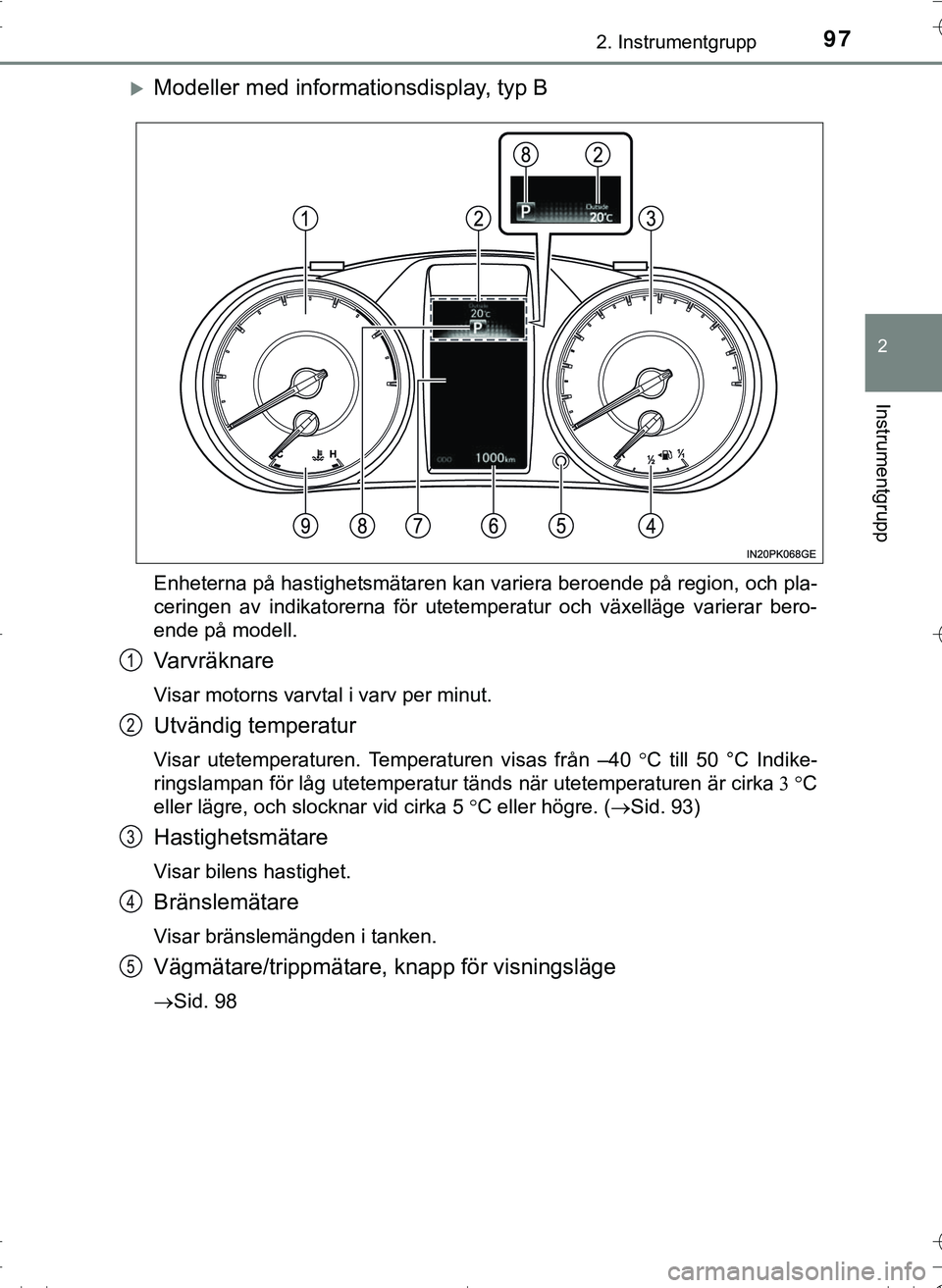 TOYOTA HILUX 2016 Bruksanvisningar (in Swedish) 972. Instrumentgrupp
2
Instrumentgrupp
OM0K269SE
Modeller med informationsdisplay, typ B
Enheterna på hastighetsmätaren kan variera beroende på region, och pla-
ceringen av indikatorerna för ut TOYOTA HILUX 2016 Bruksanvisningar (in Swedish) 972. Instrumentgrupp
2
Instrumentgrupp
OM0K269SE
Modeller med informationsdisplay, typ B
Enheterna på hastighetsmätaren kan variera beroende på region, och pla-
ceringen av indikatorerna för ut