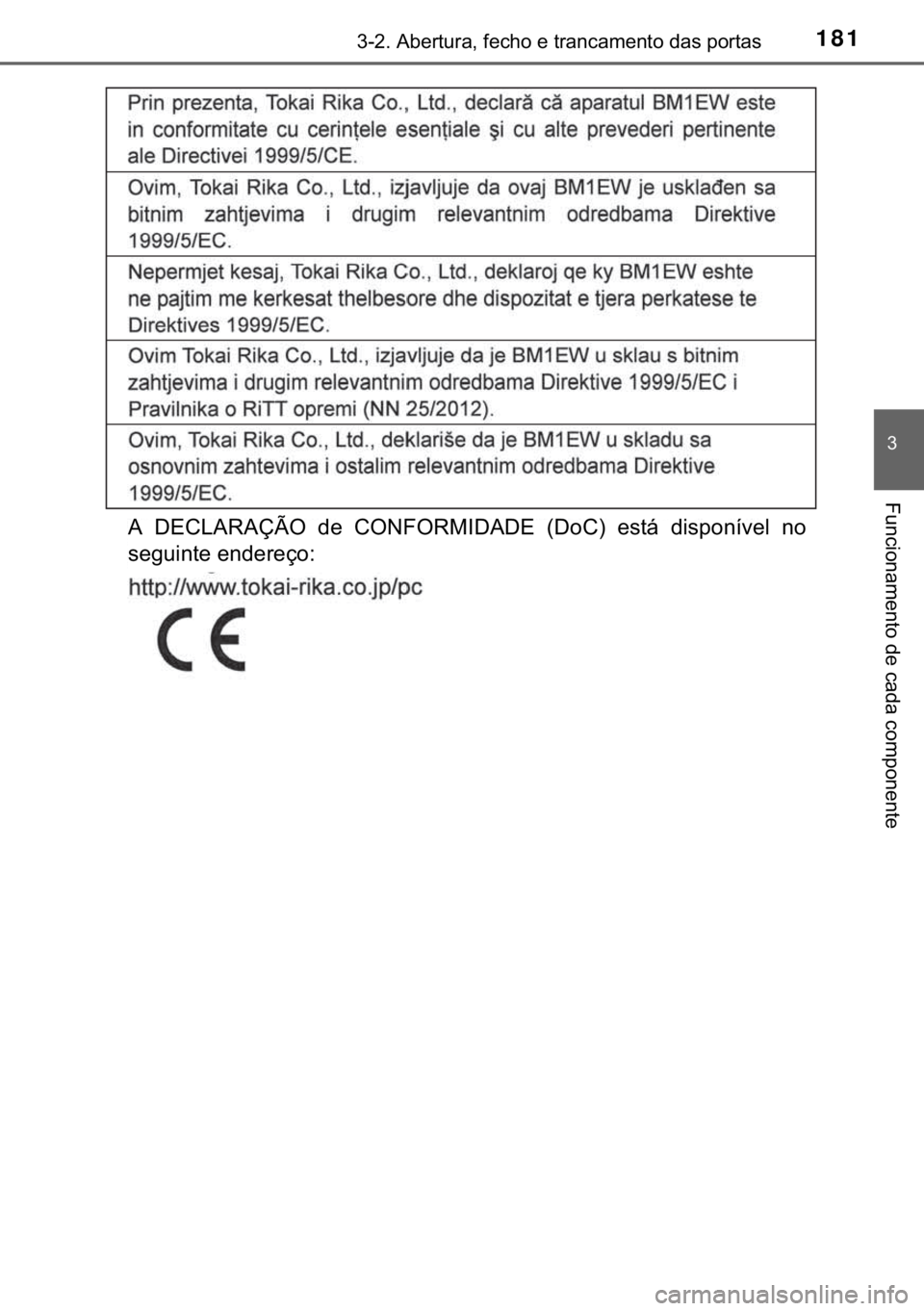 TOYOTA HILUX 2017  Manual de utilização (in Portuguese) 181������$�E�H�U�W�X�U�D���I�H�F�K�R��H��W�U�D�Q�F�D�P�H�Q�W�R��G�D�V��S�R�U�W�D�V
�
�)�X�Q�F�L�R�Q�D�P�H�Q�W�R��G�H��F�D�G�D��F�R�P�S�R�Q�H�Q�W�H
�$� ��(�&�/�$�5�$�d�