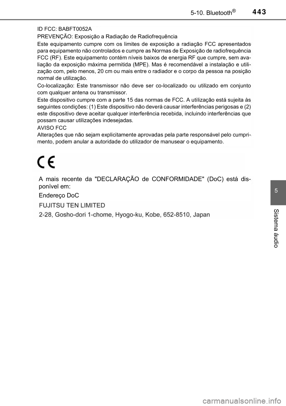 TOYOTA HILUX 2017  Manual de utilização (in Portuguese) 443�������%�O�X�H�W�R�R�W�K�Š
�
�6�L�V�W�H�P�D��i�X�G�L�R
�,���)�&�&���%�$�%�)�7�����$
�3�5�(�9�(�1�d�­�2���(�[�S�R�V�L�o�m�R��D��5�D�G�L�D�o�m�R��G�H��5�D�G�L�R�I�U�H�T�X�r�Q�