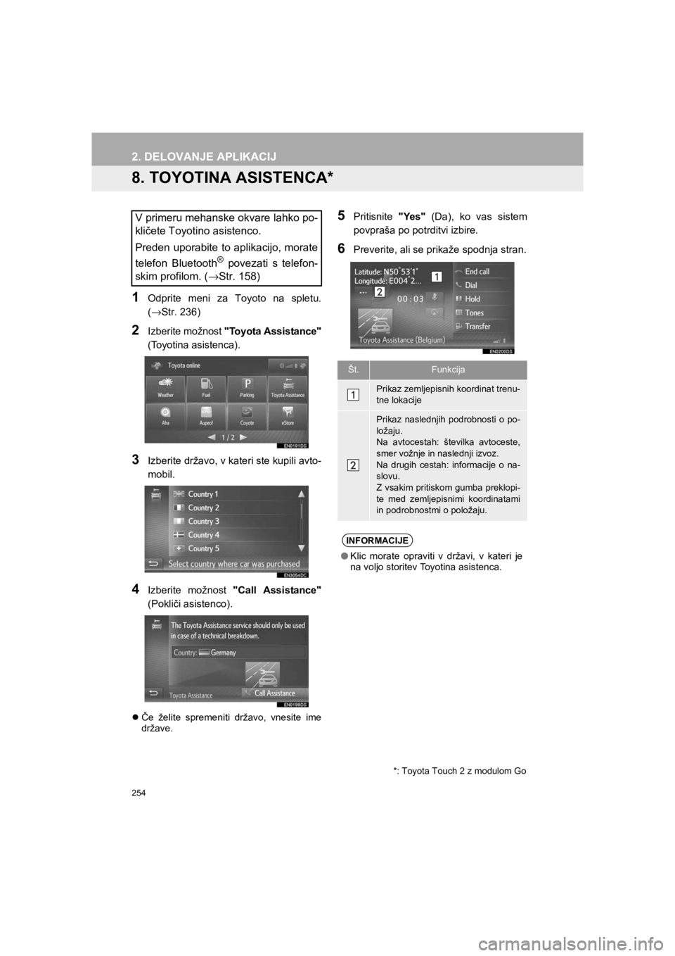 TOYOTA HILUX 2017  Manual de utilizare (in Romanian) 254
2. DELOVANJE APLIKACIJ
HILUX_TOYOTA FORTUNER_Navi+MM_OM0K314E_(EE)
16.06.07     13:33
8. TOYOTINA ASISTENCA*
1Odprite meni za Toyoto na spletu.
(→Str. 236)
2Izberite možnost "Toyota Assistance"