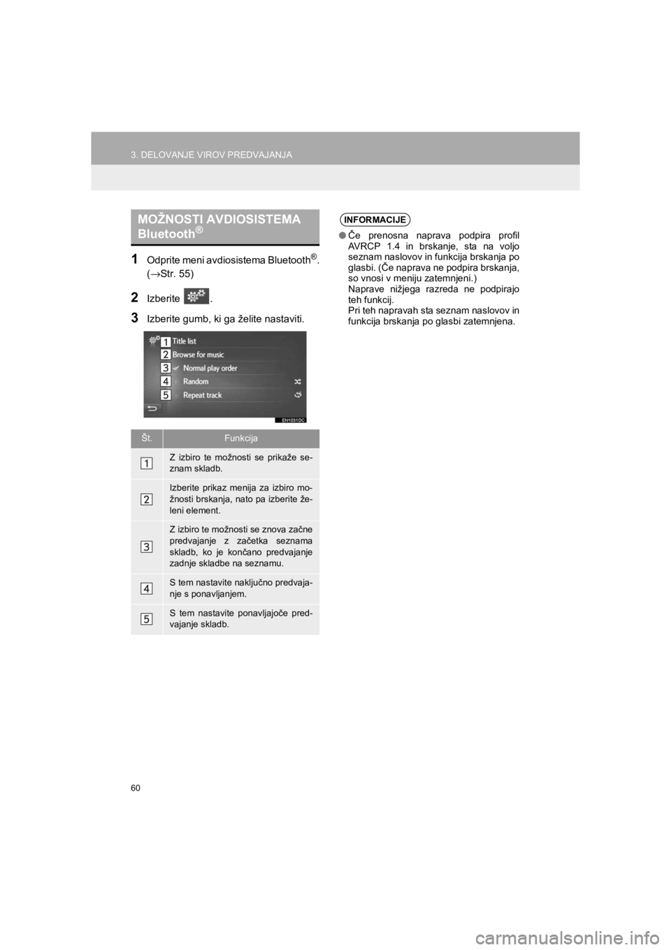 TOYOTA HILUX 2017  Manual de utilizare (in Romanian) 60
3. DELOVANJE VIROV PREDVAJANJA
HILUX_TOYOTA FORTUNER_Navi+MM_OM0K314E_(EE)
16.06.07     13:33
1Odprite meni avdiosistema Bluetooth®.
(→Str. 55)
2Izberite .
3Izberite gumb, ki ga želite nastavit
