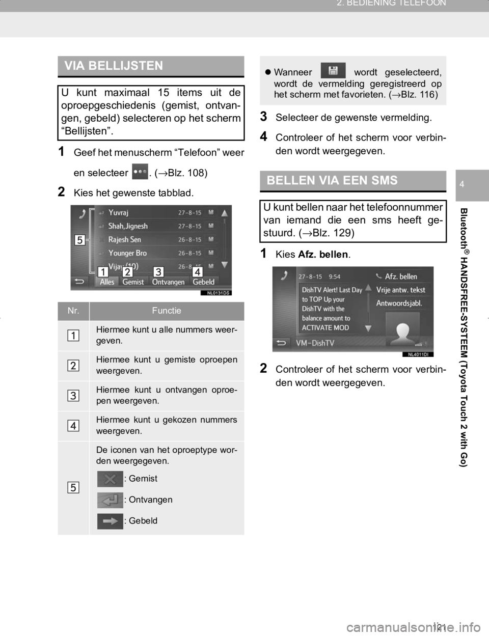 TOYOTA HILUX 2020  Instructieboekje (in Dutch) 121
2. BEDIENING TELEFOON
HILUX_TOYOTA FORTUNER_Navi+MM_OM0K359E_(EE)
17.05.29     09:37
Bluetooth
® HANDSFREE-SYSTEEM (Toyota Touch 2 with Go)
4
1Geef het menuscherm “Telefoon” weer
en selecteer TOYOTA HILUX 2020  Instructieboekje (in Dutch) 121
2. BEDIENING TELEFOON
HILUX_TOYOTA FORTUNER_Navi+MM_OM0K359E_(EE)
17.05.29     09:37
Bluetooth
® HANDSFREE-SYSTEEM (Toyota Touch 2 with Go)
4
1Geef het menuscherm “Telefoon” weer
en selecteer