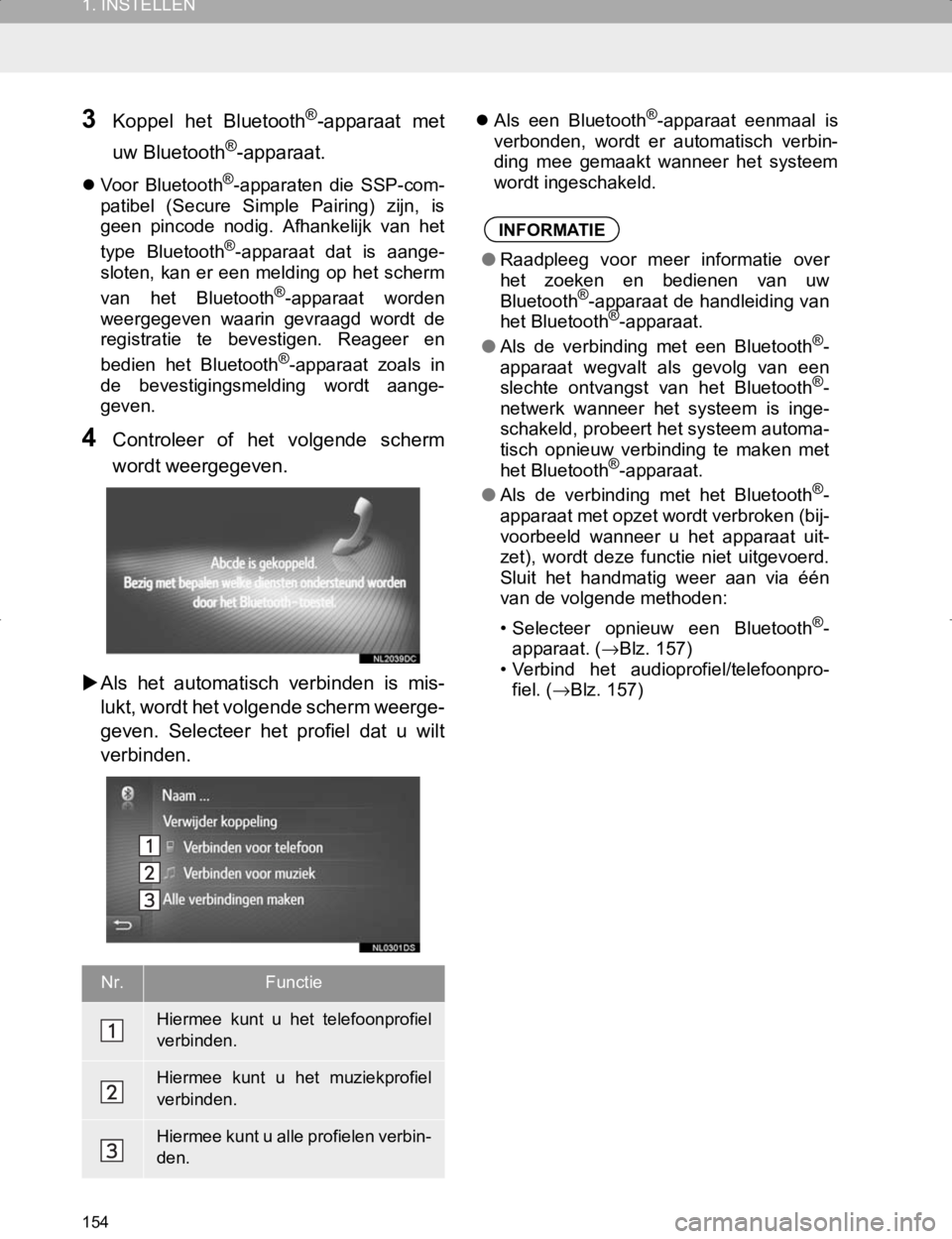 TOYOTA HILUX 2020  Instructieboekje (in Dutch) 154
1. INSTELLEN
HILUX_TOYOTA FORTUNER_Navi+MM_OM0K359E_(EE)
17.05.29     09:37
3Koppel  het  Bluetooth®-apparaat  met
uw Bluetooth
®-apparaat.
Voor  Bluetooth®-apparaten  die  SSP-com-
patibel 